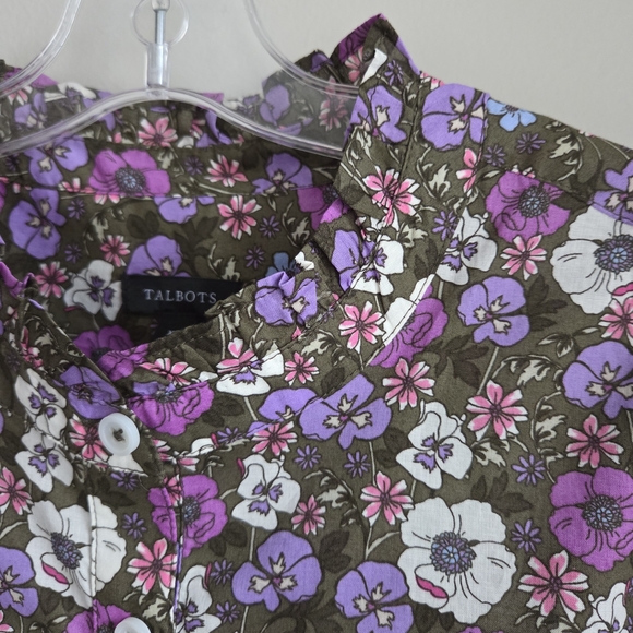 Talbots EUC Ruffle Neck Top Poppy Ditsy Puff Sleeve Floral XS - Picture 5 of 15
